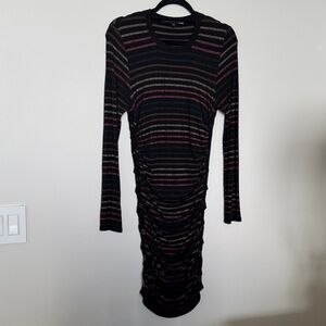 Veronica Beard Daphne Black Metallic Multicolor Striped Long Sleeve Dress Small
